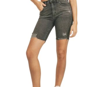 Zerstörte Hem Biker Shorts in Schwarz