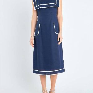 Square Neckline Midikleid in Marine 7733848473660