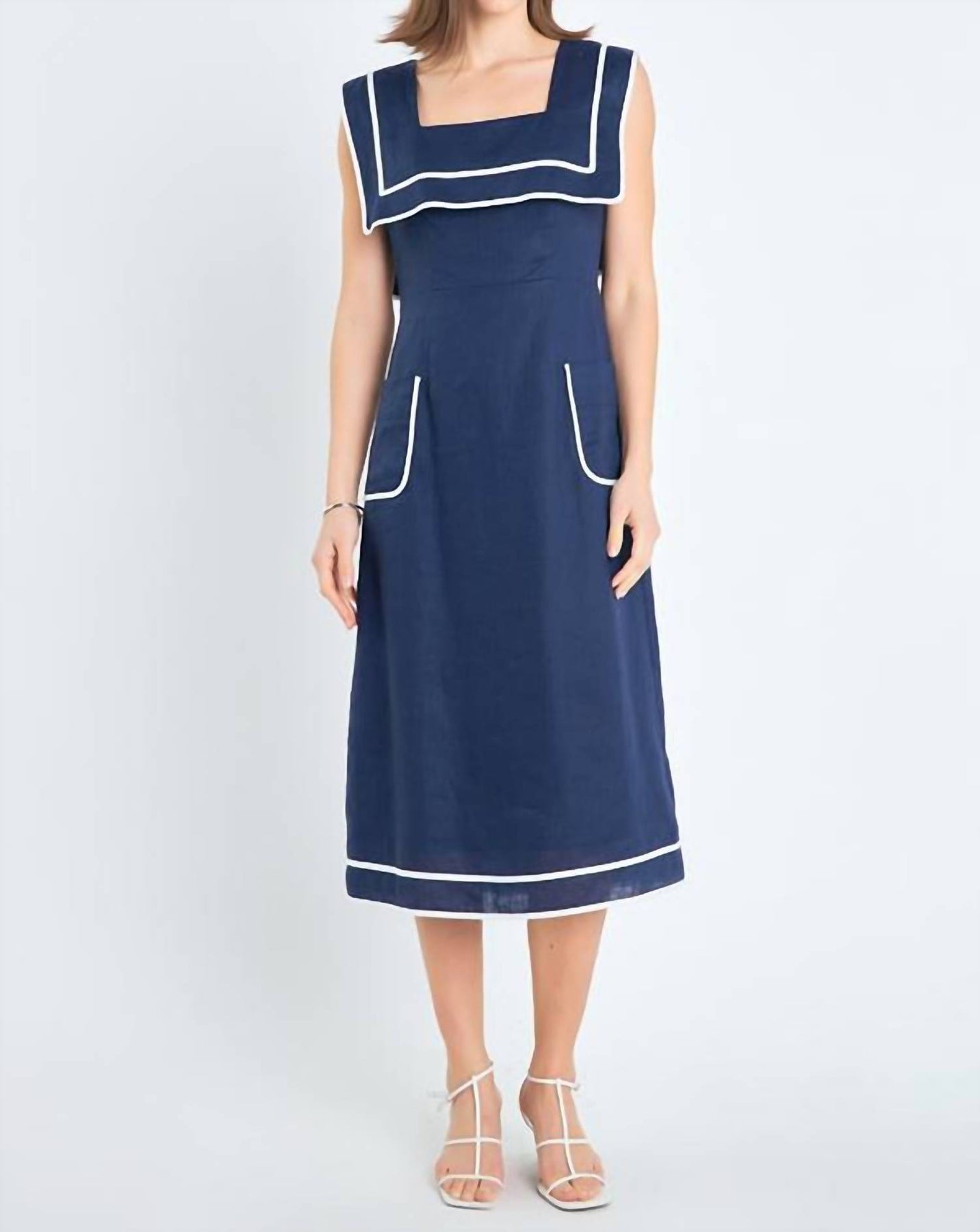 Midikleid mit eckigem Ausschnitt in Dunkelblau
