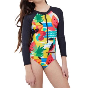 Mädchen Zip Up Rash Guard One Piece Badeanzug in Tropical