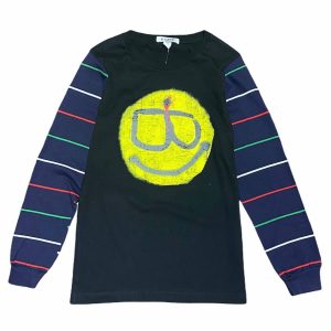 Herren Smiley Gesicht langen Ärmel Tee in schwarz / Marineblau