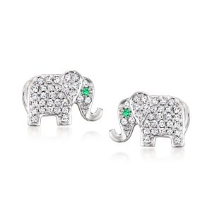 Ross-Simons Diamant Elefant Ohrringe mit Emerald Akzente in Silber
