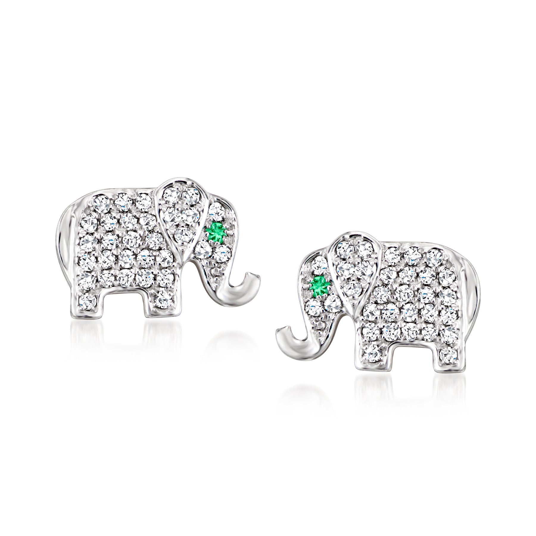 Ross-Simons Diamant Elefant Ohrringe mit Emerald Akzente in Silber