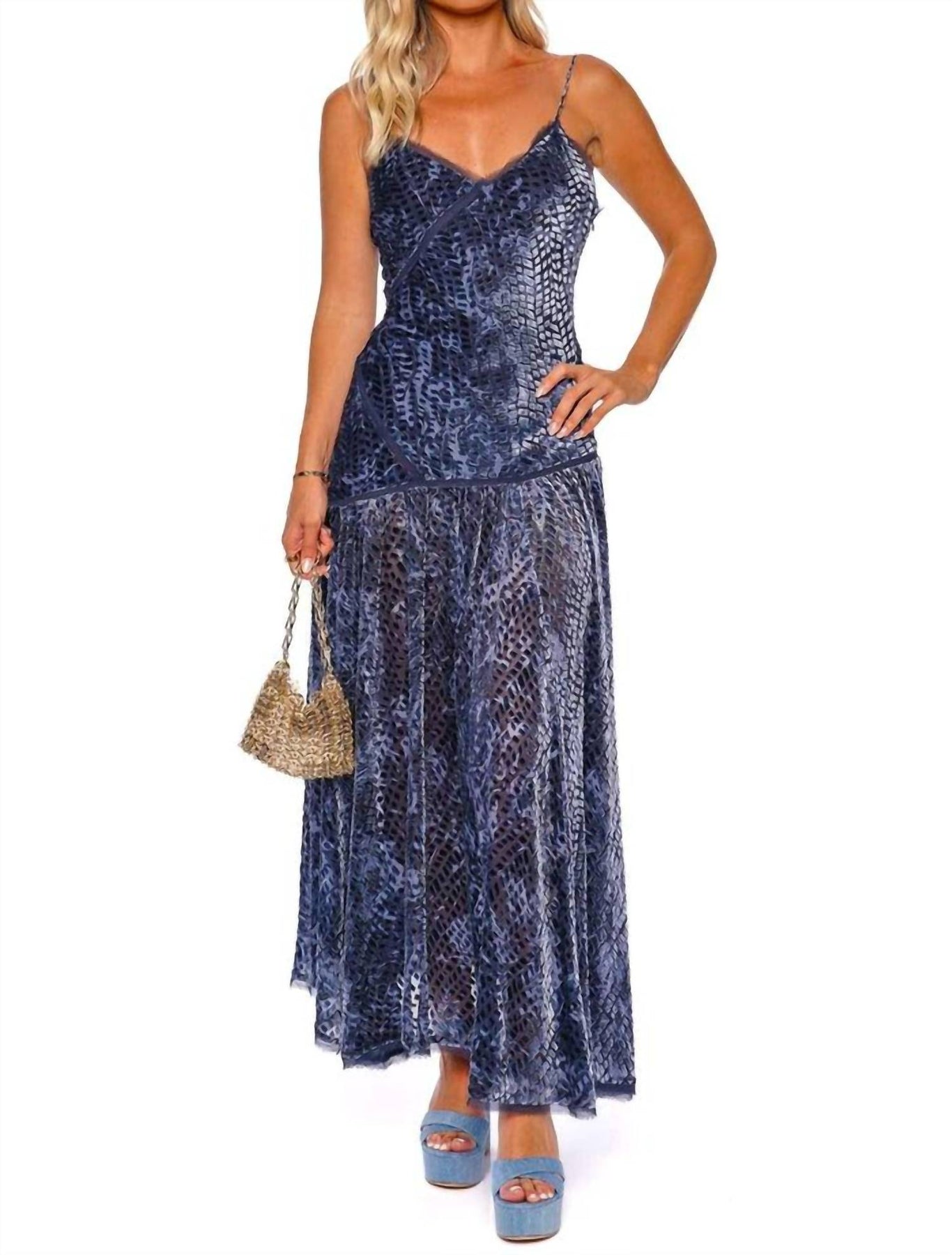 Elodie Midikleid in Blau Marine Velvet