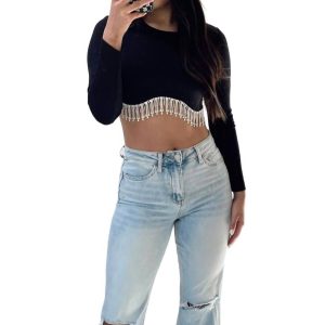 Dripping in Diamonds Top in schwarz