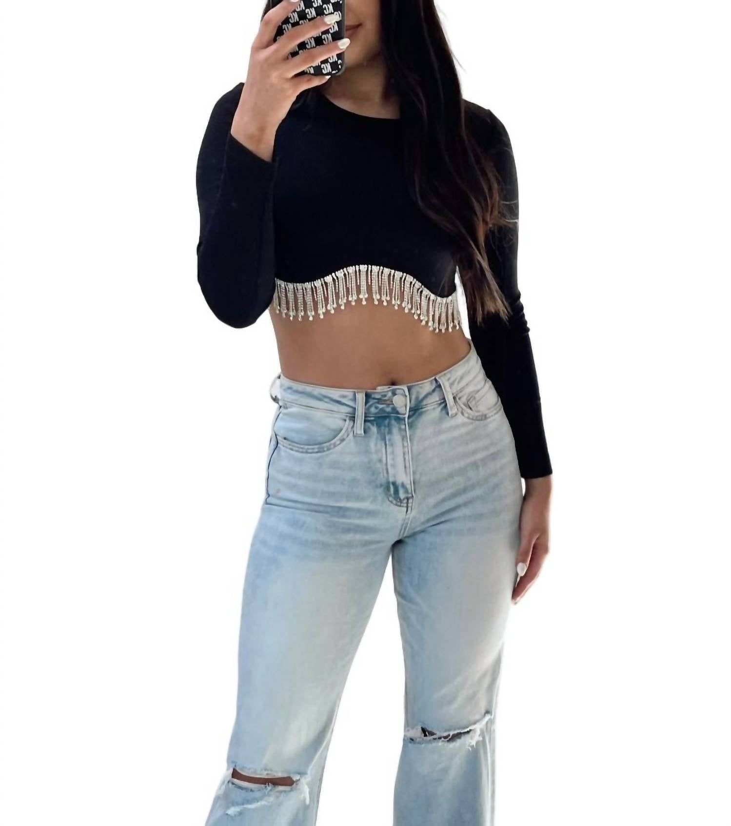 Dripping In Diamanten Top in Schwarz