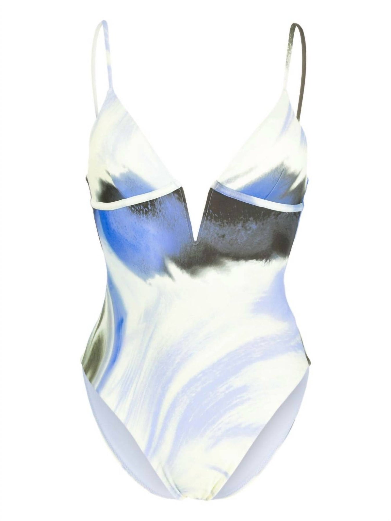 Maelle V-Ausschnitt One Piece Badeanzug in Marina Blau Muster
