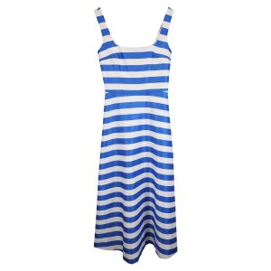 Emilia Wickstead Midi Shiloh Streifenkleid aus blauem Polyester