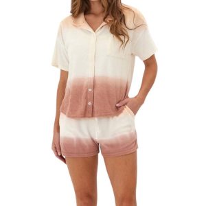 Mikaela Gradient Terry Button Down Hemd in Abalone/Dune