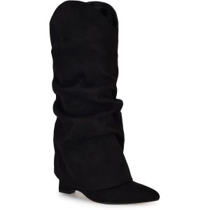 AMAZIN 2 Imitat Wildleder Spitze Zehen Kniehohe Stiefel