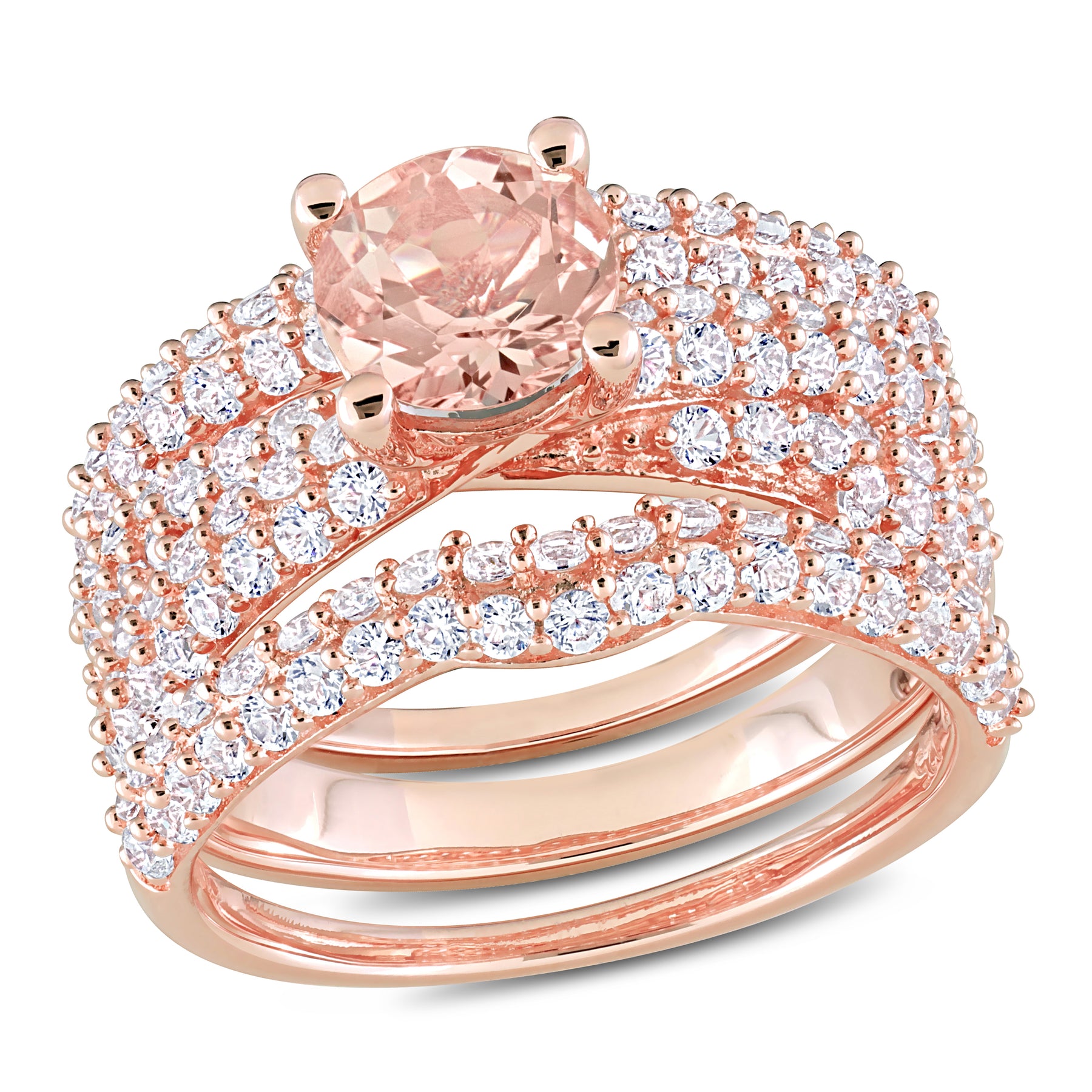 Mimi & Max 3 3/4ct TGW Morganit kreierte weiße Saphir Braut Set in rosa Silber