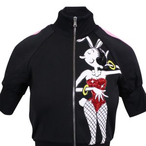 Moschino Couture Kurzarmjacke mit seitlichen Streifen und Reißverschluss – Schwarz
