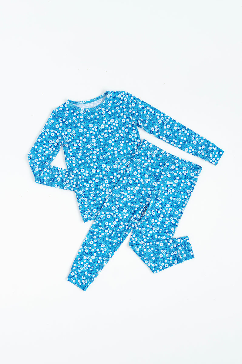Blaue Basis Blumen zwei Stück langes Set
