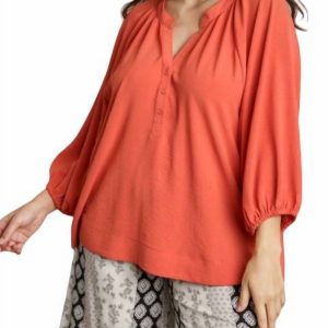 Raglan Sleeve hohe niedrige Saumbluse – plus in tiefen Korallen