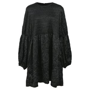 Ganni Shirred Recycled-Cloqué Minikleid aus schwarzem Polyester