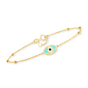 RS Pure Von Ross-Simons Italienische 14kt Gelbgold Evil Eye Armband mit bunten Emaille