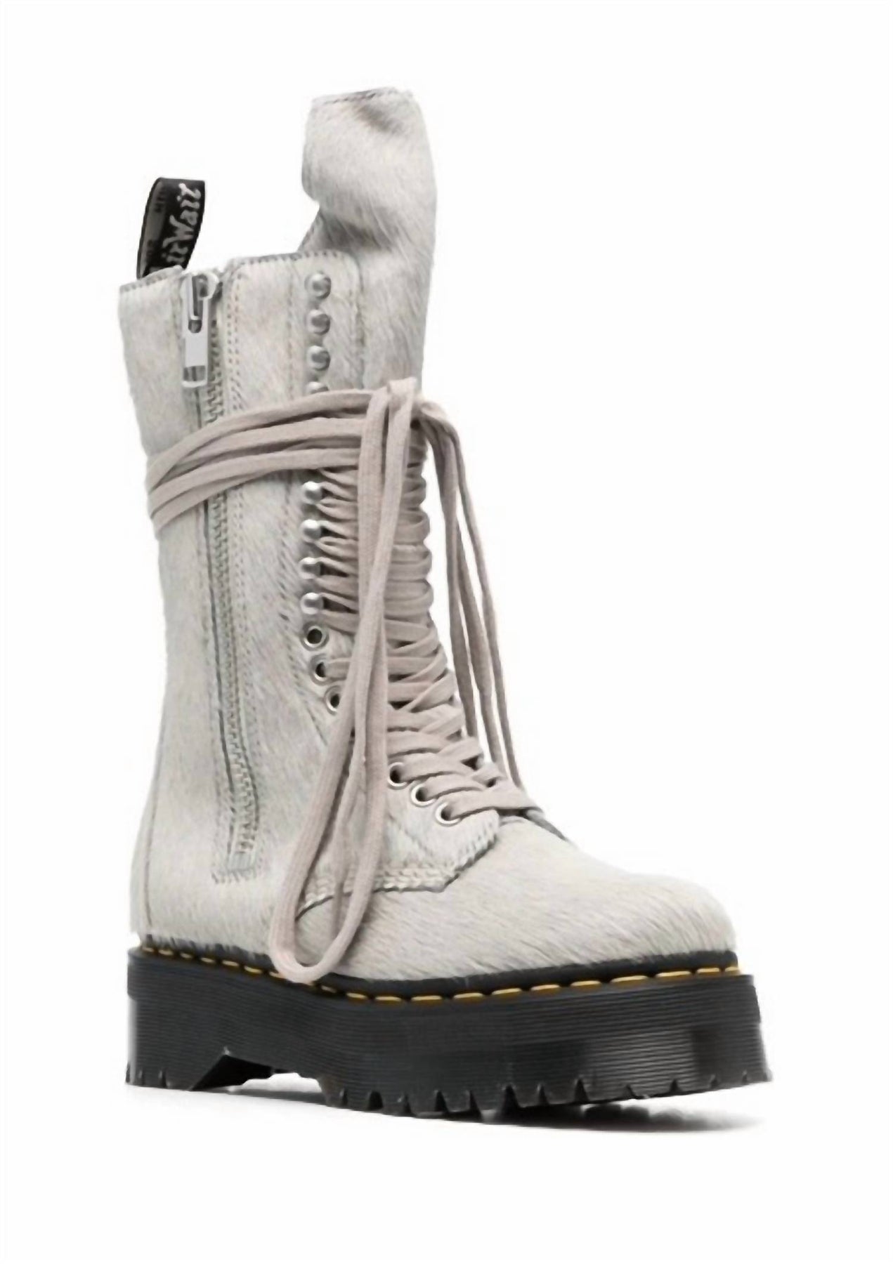 Damen Strukturierte Biker Stiefel in Grau Kalbhair