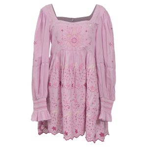 LoveShackFancy Freja Mini-Kleid in hellrosa Baumwolle