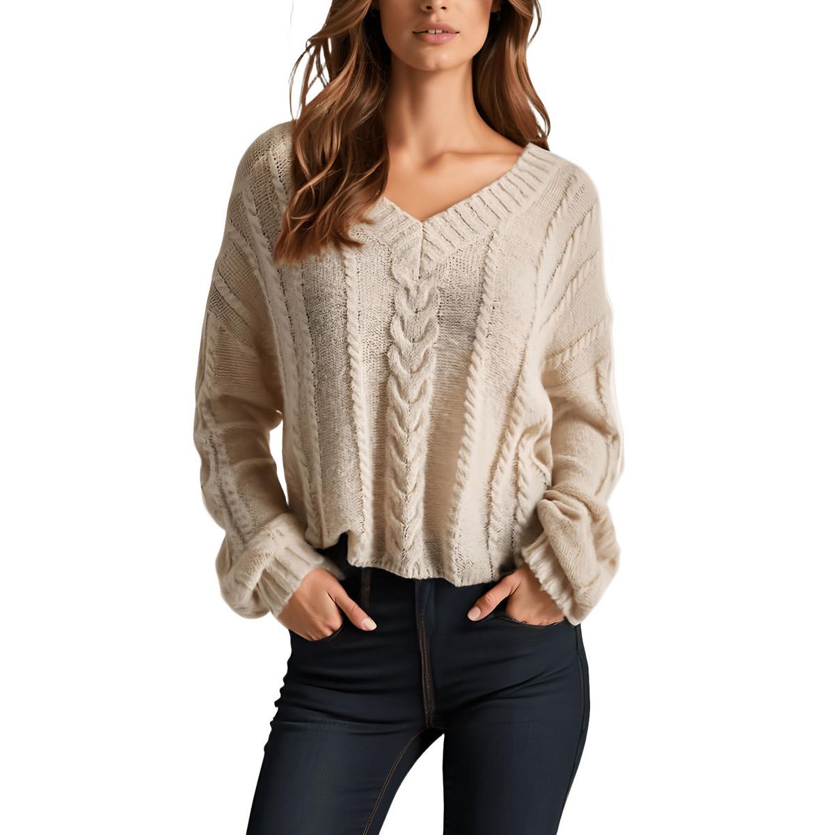 Stricken Kabel Stricken V-Ausschnitt Pullover
