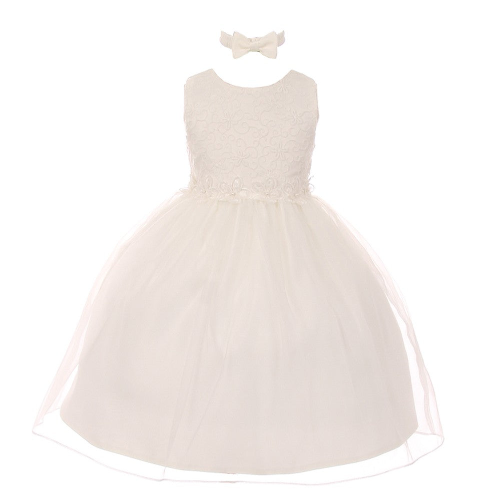 Blumenmädchenkleid für kleine Mädchen, elfenbeinfarben, mit Blumenbesatz, Organza-Overlay, 2–4 Jahre