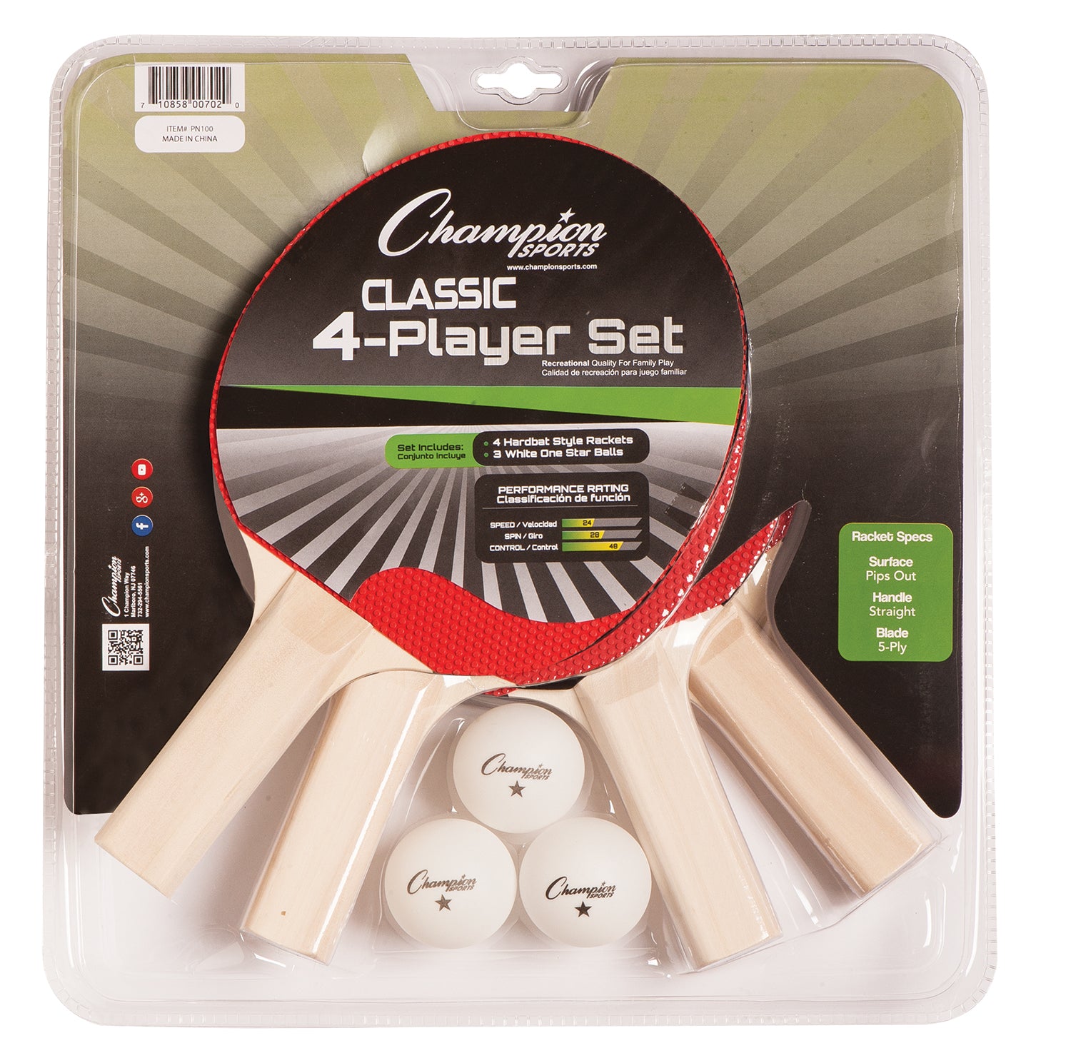 Champion Sports Vier Spieler Tischtennis Set