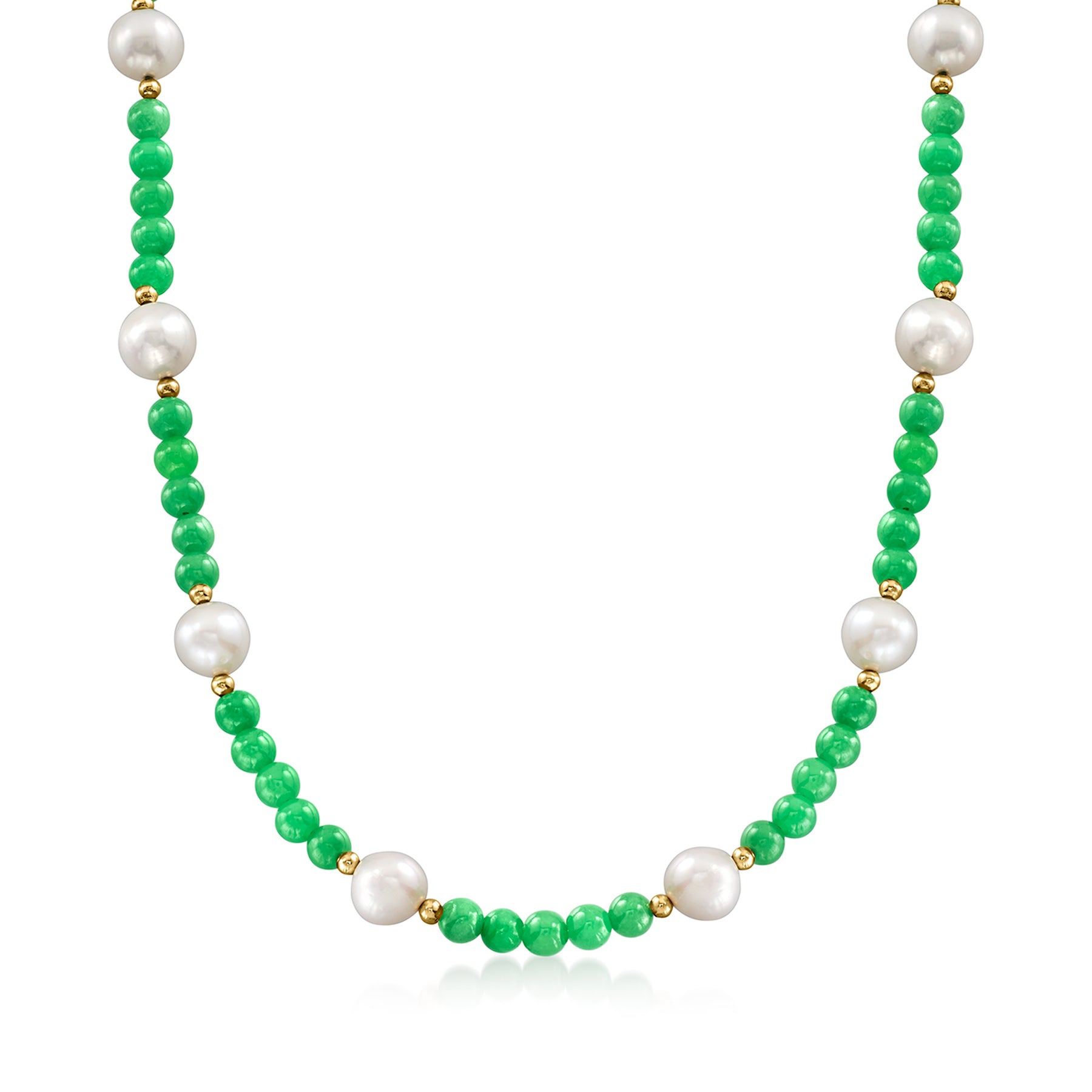Ross-Simons 9-10mm Zuchtperle und 6mm Jade Perle Halskette mit 18kt Gold über Sterling