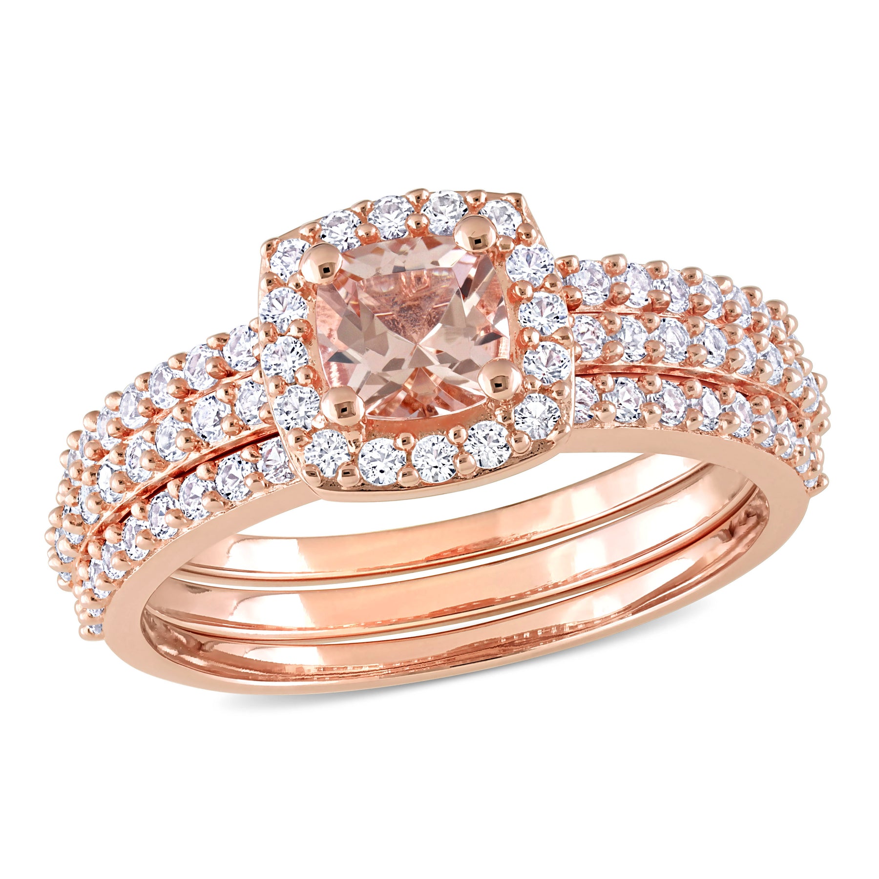 Mimi & Max 1 1/3ct TGW Morganit kreierte weiße Saphir Braut Set in rosa Silber