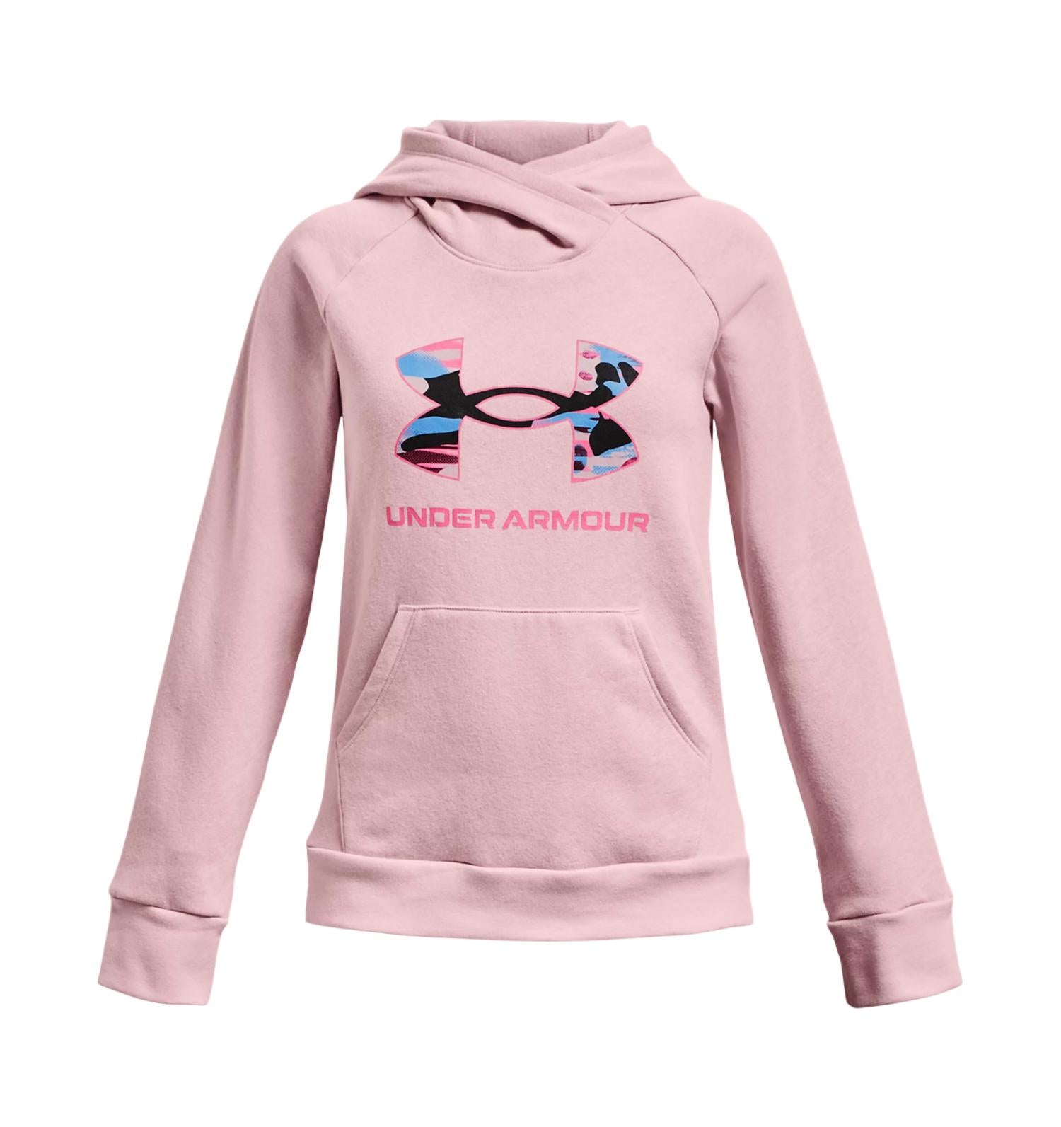 Mädchen Rival Fleece groß Logo Kapuzenpullover in Prime Rosa / Rosa Punk