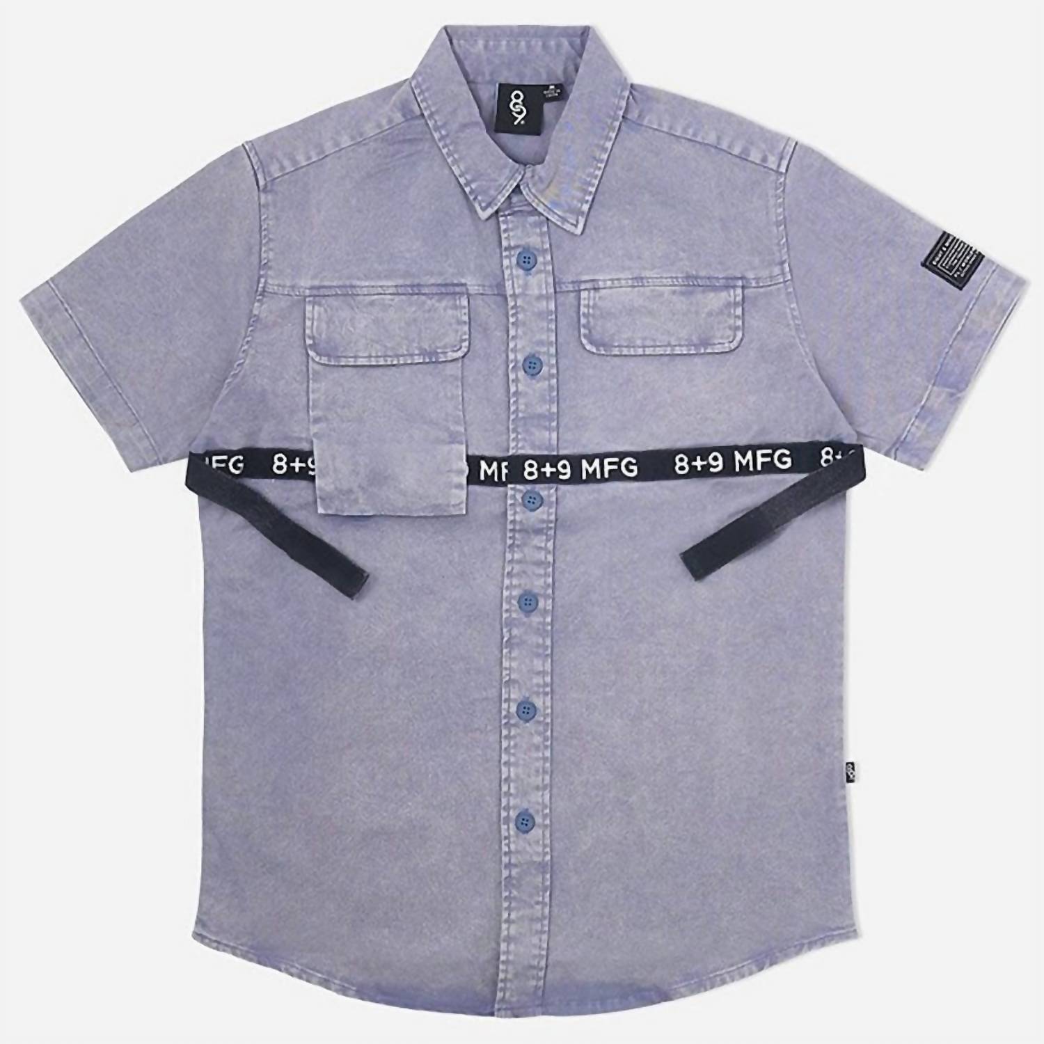 Herren Strapped Up Knopf Up Hemd in Vintage Blau