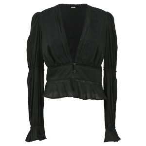 Reformation Plunge Neckline Langarm Top aus schwarzer Baumwolle