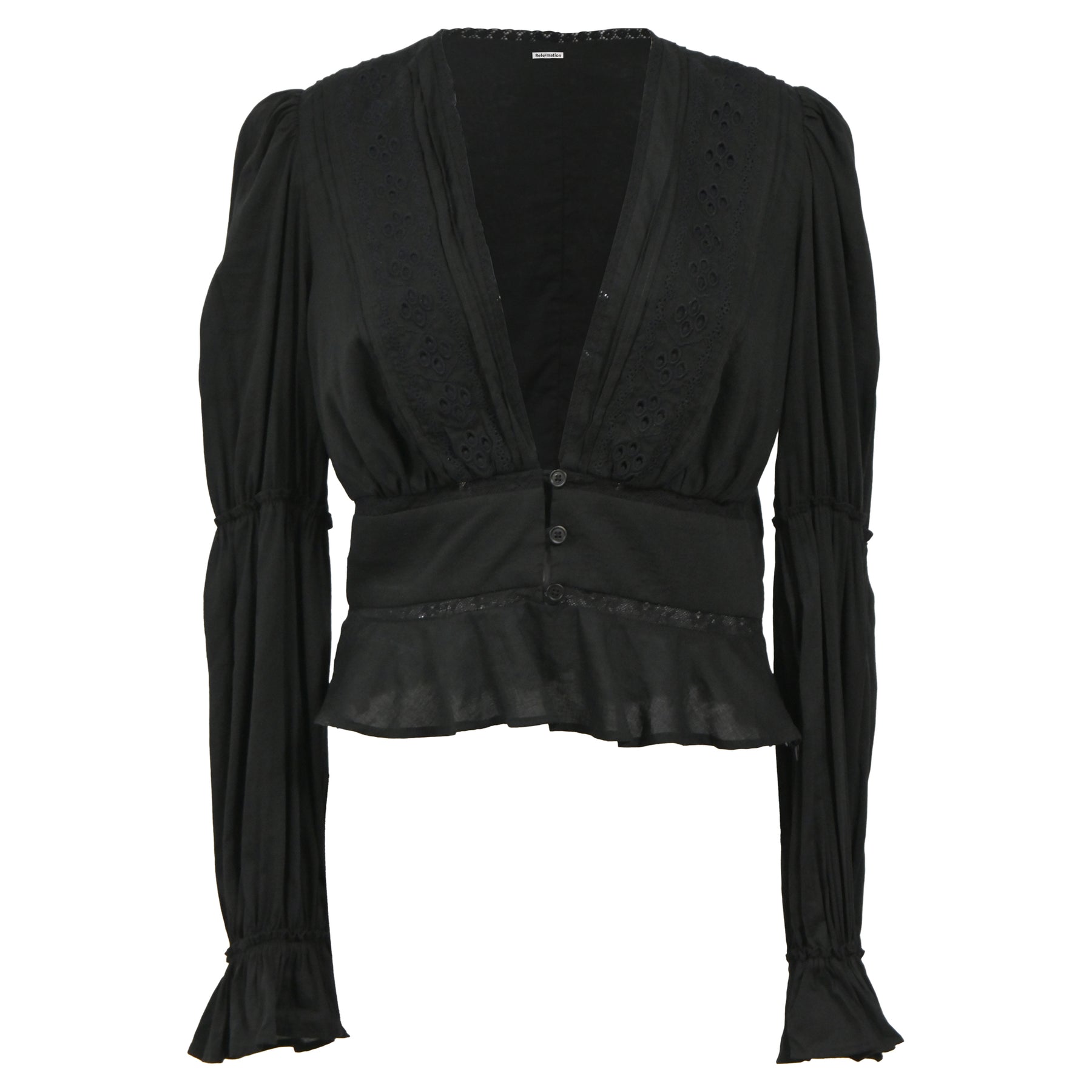 Reformation Crop Top mit Rundhalsausschnitt aus schwarzer Baumwolle