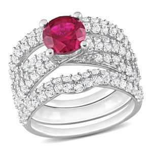 Mimi & Max 4 1/5ct TGW Created Ruby Created weißer Saphir Brautring in Sterling Silber