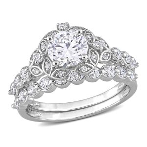 Mimi & Max 1 3/5ct DEW Created Moissanite Halo Bridal Ring in Sterling Silber gesetzt