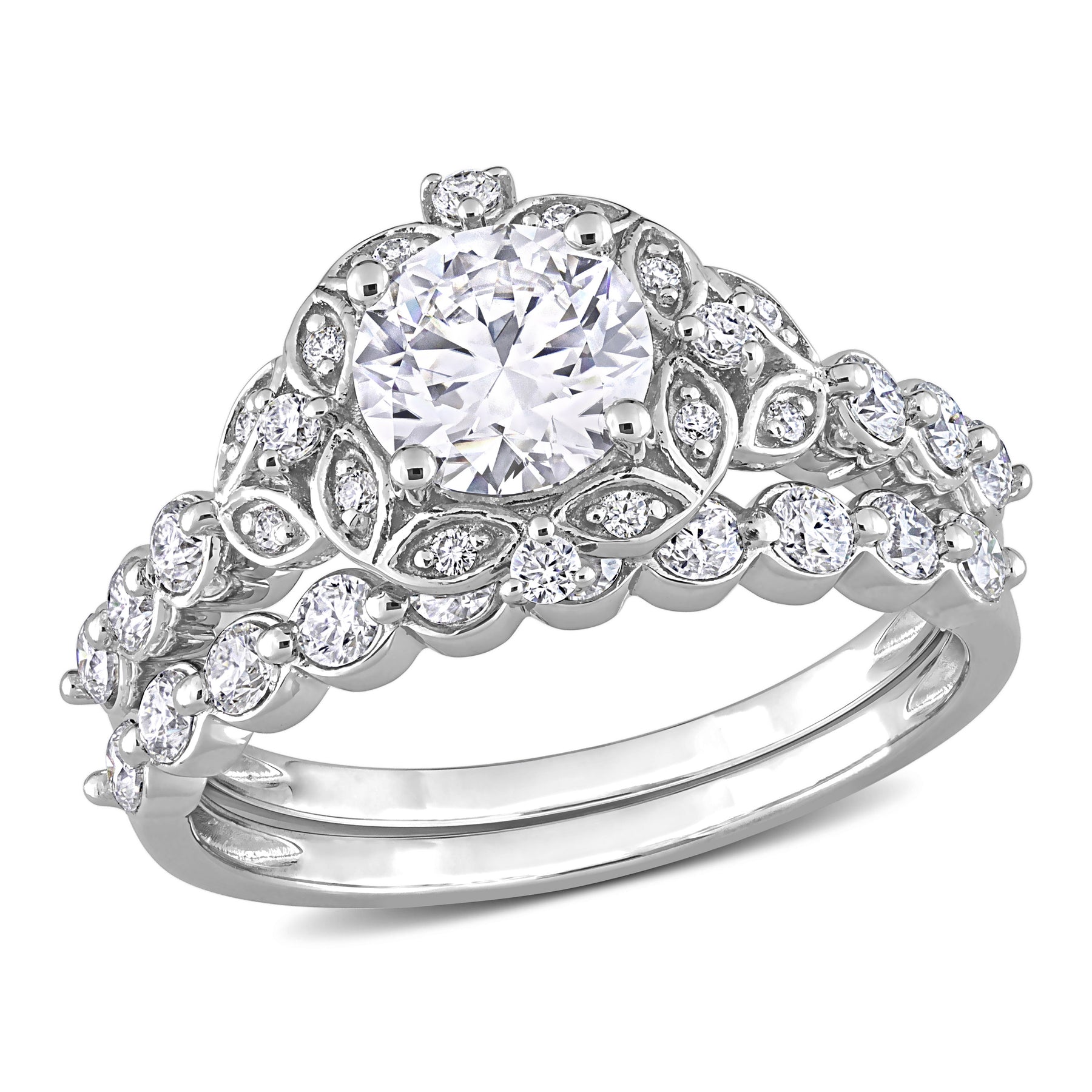 Mimi & Max 1 3/5ct DEW erstellt Moissanit Halo Brautring in Sterling Silber
