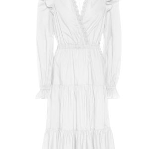 Baumwoll Langarm Kleid in weiß