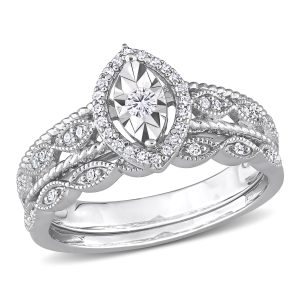 Mimi & Max 1/5ct TDW Diamond Oval Halo Bridal Ring in Sterling Silber gesetzt
