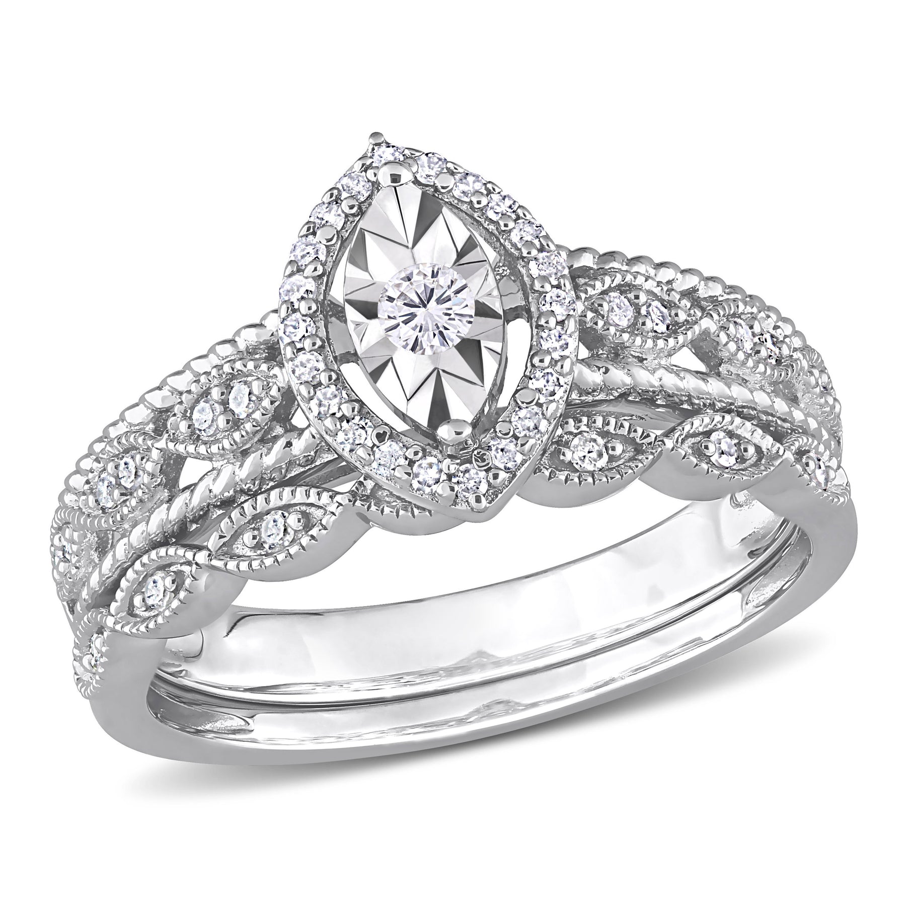 Mimi & Max 1/5ct TDW Diamant oval Halo Brautring Set in Sterling Silber