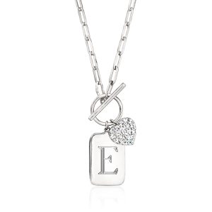 Ross-Simons Diamant Herz personalisierte Tag Papier Clip Link Knebel Halskette in Sterling Silber