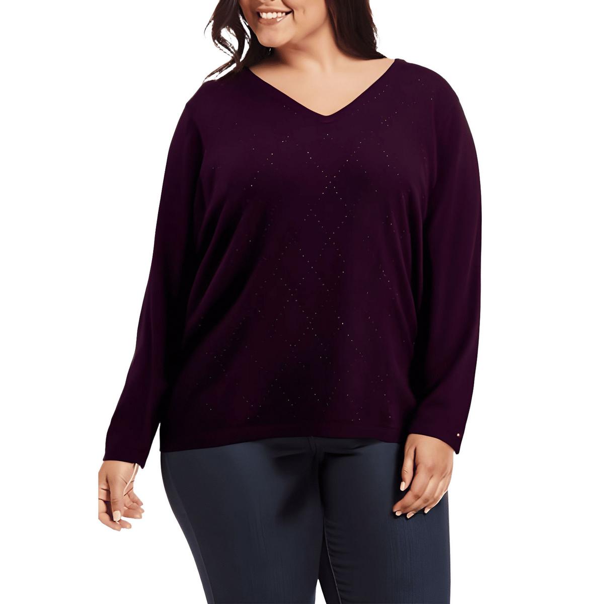 Plus Strass Baumwolle Pullover Top