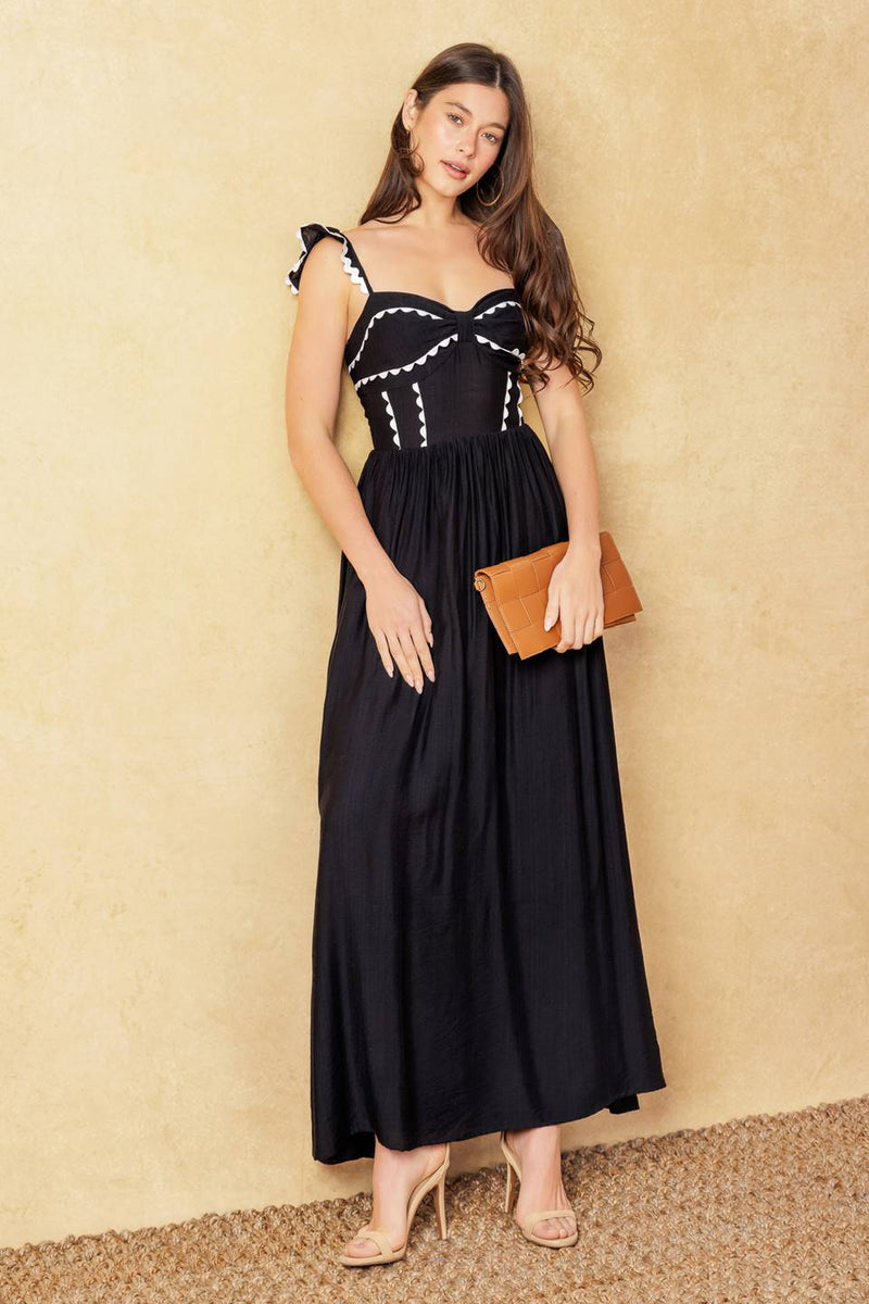 LOVELY DARLING Schwarz gewebt MIDI Kleid