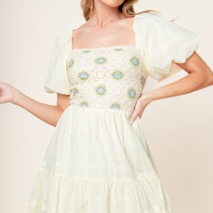 LOLA GRASS Creme gewebt Minikleid