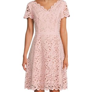 FOCUS by Shani V-Ausschnitt A-Linie Laser Schneiden Kleid 7785148219452