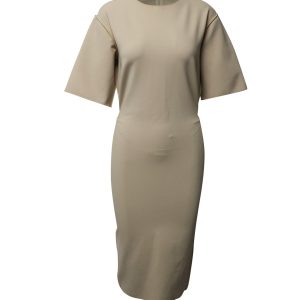 Maxmara Oversized Drop Sleeves Midi Scheide Kleid in nackter Viskose