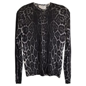 Saint Laurent Buttoned Strickjacke in Tierdruck Kaschmir 7748634968124