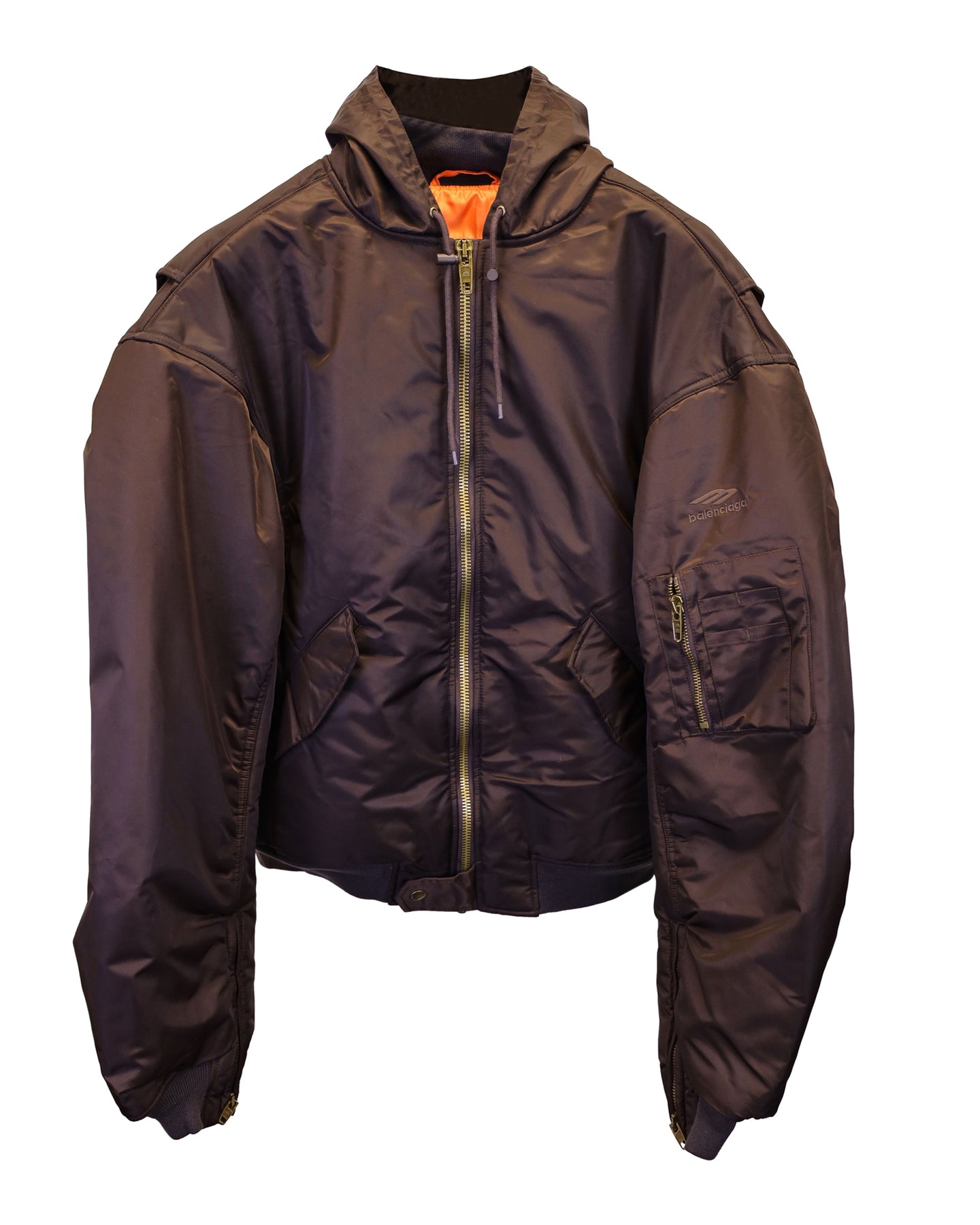 Balenciaga Bomberjacke mit Kapuze aus braunem Polyester