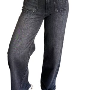 Mini Patch Tasche Flare Jeans in schwarz