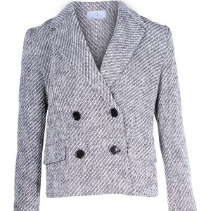 Boss Doppel-Blaser aus schwarz-weißer Polyester-Wollemischung 7748633985084