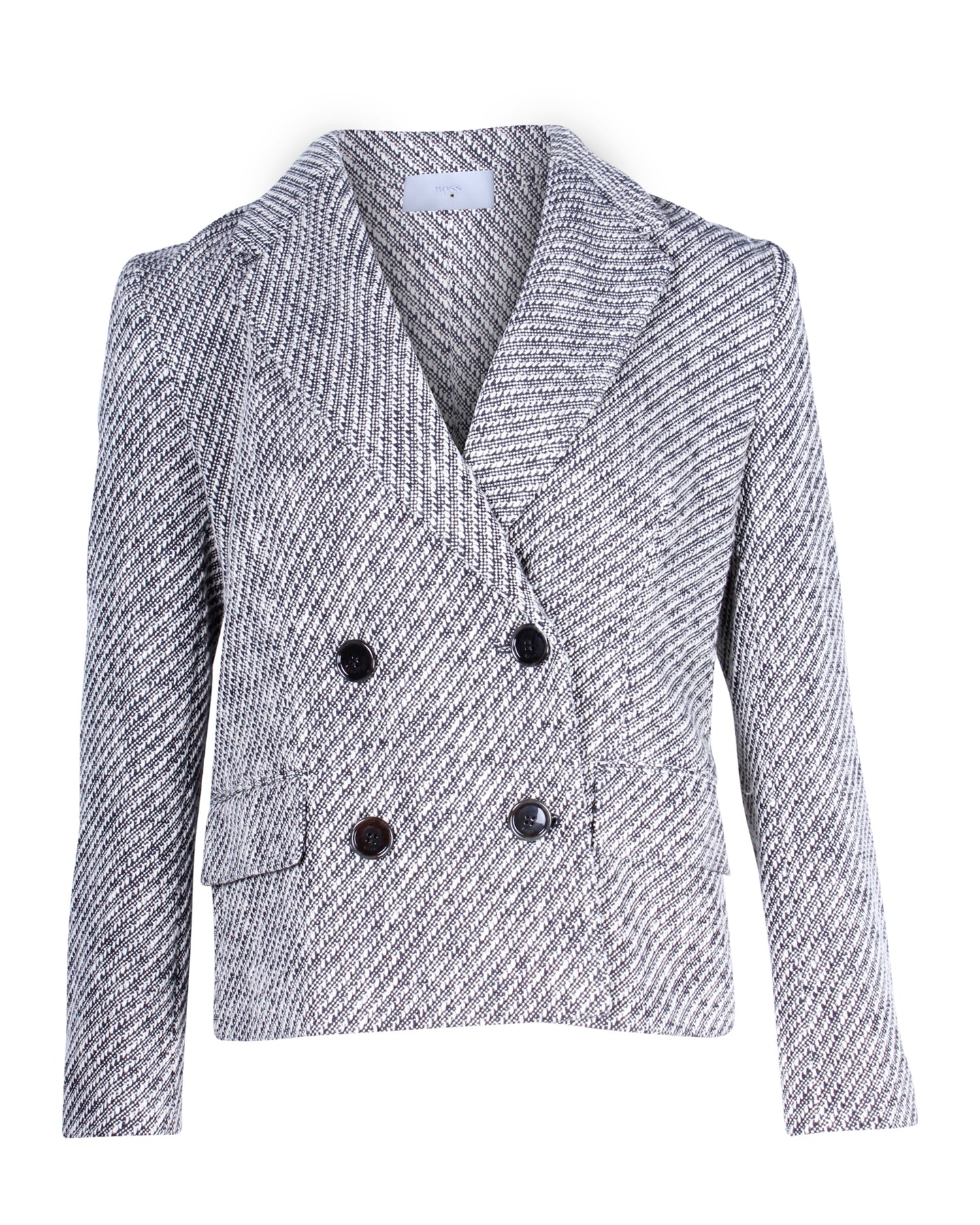 Boss Zweireihiger Blazer aus schwarzer und weißer Polyesterwollmischung