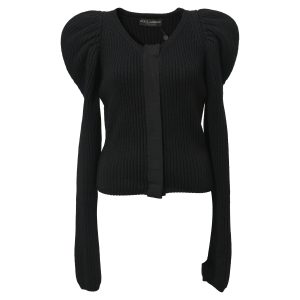 Dolce & Gabbana Knitted Puff Sleeve Strickjacke aus schwarzer Wolle 7748633133116
