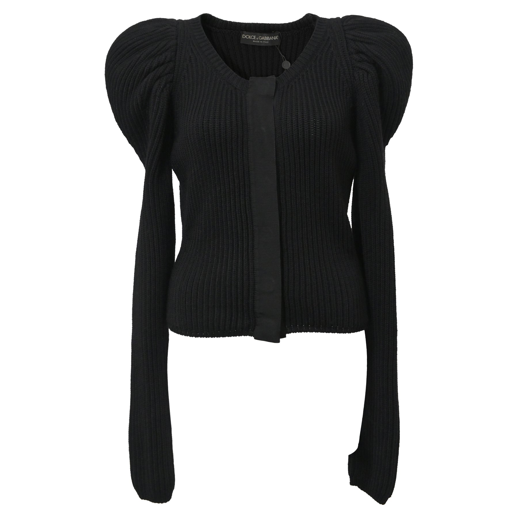 Dolce & Gabbana Strickpullover mit Puffärmeln aus schwarzer Wolle